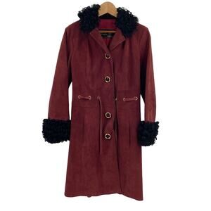 Vintage Leda Spain by Gropper suede fur burgundy trench coat